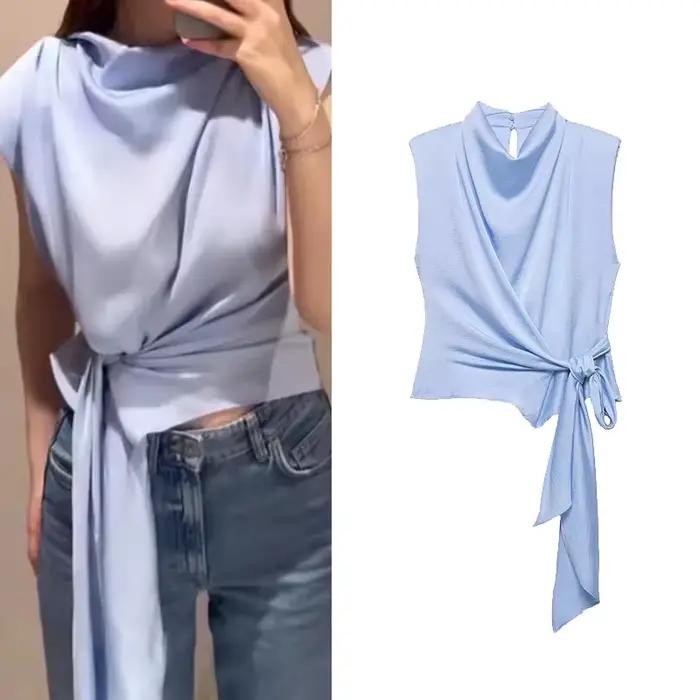 Haut en satin pour femme avec nœud