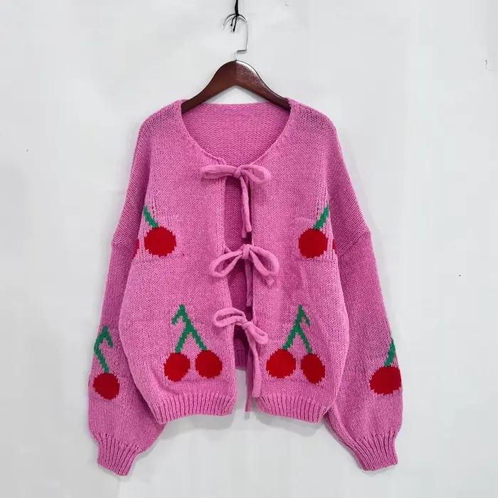 Veste Cardigan Cerise Tendance Printemps-Automne Femme Coupe Ample Style Streetwear Occasions Spéciales