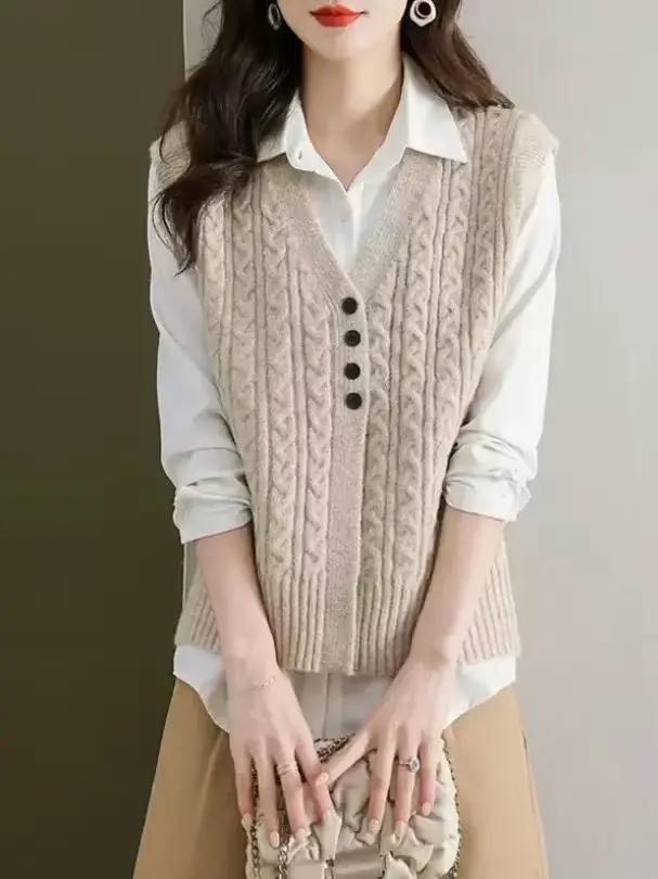 Cardigan tricoté torsadé à col en v pour femme