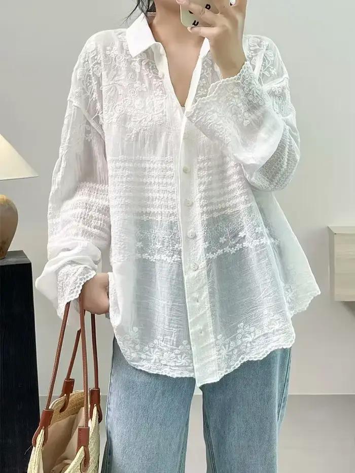 Chemise tunique en coton à manches longues