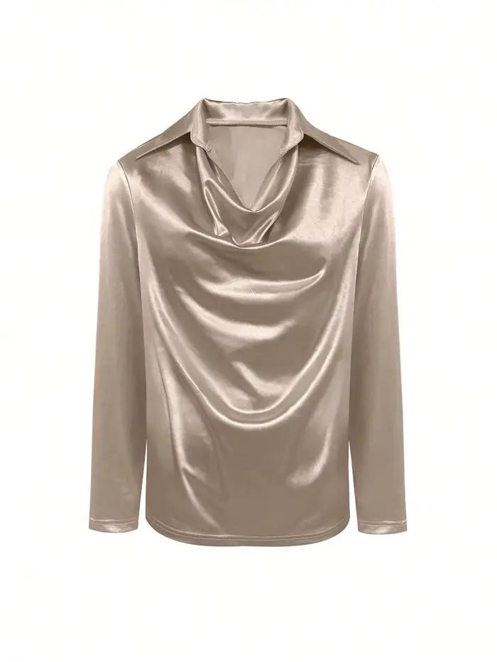 Chemise élégante en satin à col en V - Haut élégant à manches longues pour femme