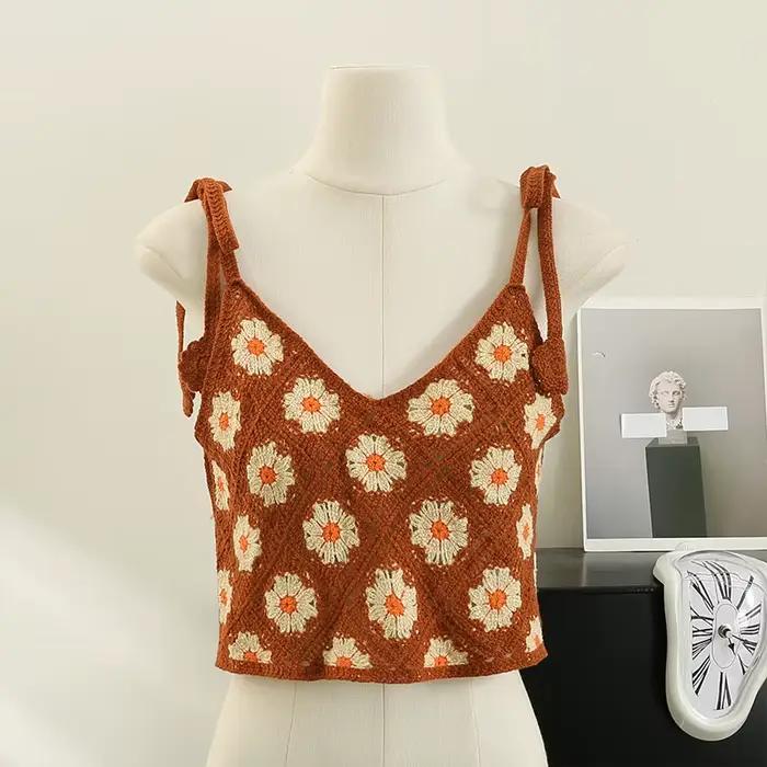 Haut court sans manches en Crochet pour femmes