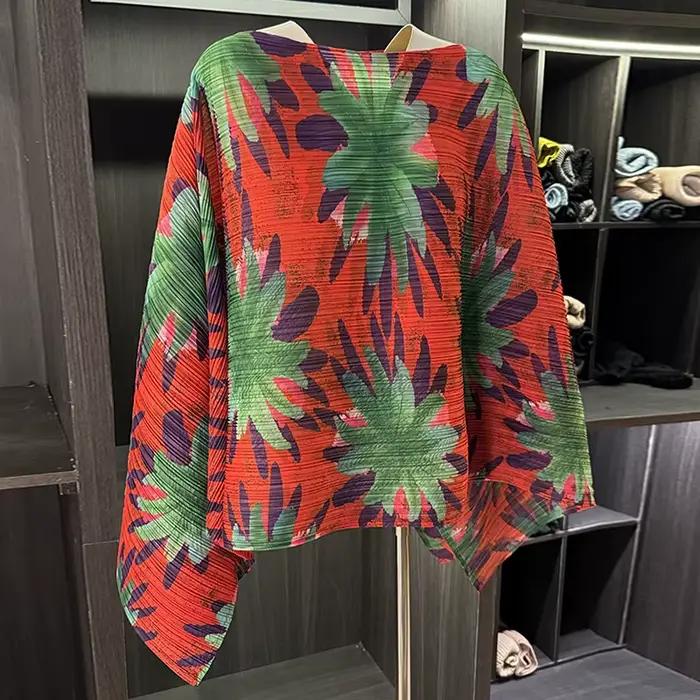 LANMREM haut de gamme Niche Design plissé femmes T-shirt à la mode col rond
