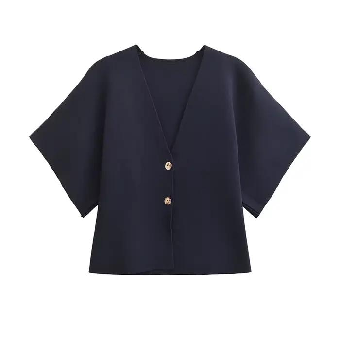 Cardigan à manches courtes femme élégant streetwear coupe ample col en V polyester pour printemps automne occaions spéciales