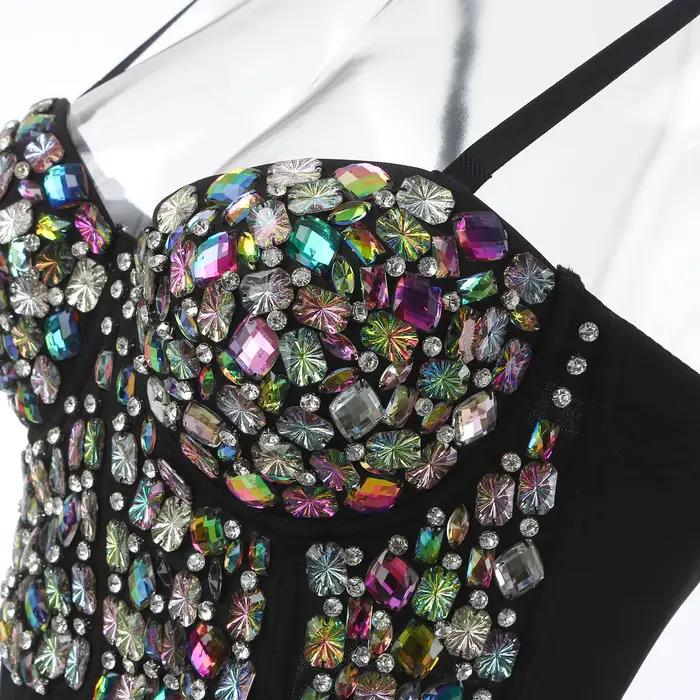 Bustier en perles de diamants sexy et élégant haut moulant pour femmes occasions spéciales printemps été