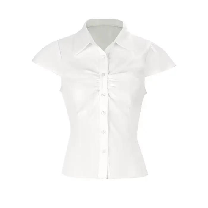 T-shirt élégant et décontracté pour femmes, polyester et élasthanne, col rabattu, ajustement mince, style sexy et club, occasions estivales