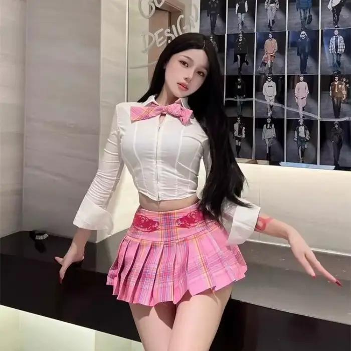 Jupe plissée à carreaux de couleur contrastée style vintage preppy pour femmes décontractée et élégante pour printemps été
