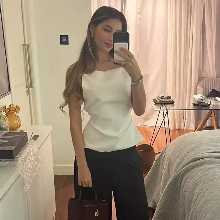MUJER noir haut dos nu femme sans manches blanc