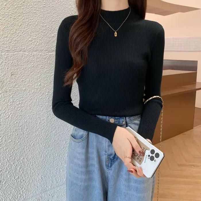 Réel grande taille pull à manches longues blouse chemisier