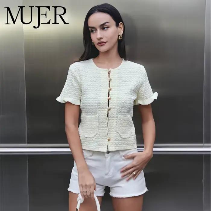 MUJER tricoté chandails courts pour femmes bouton décontracté Cardigans femme à manches courtes hauts en tricot