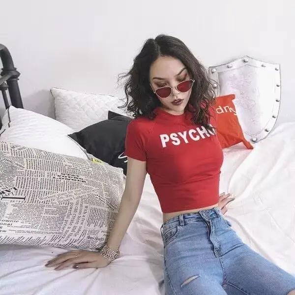 T-shirt court rose ETHSOUL à la mode avec motifs dessins animés pour femmes junior été sexy