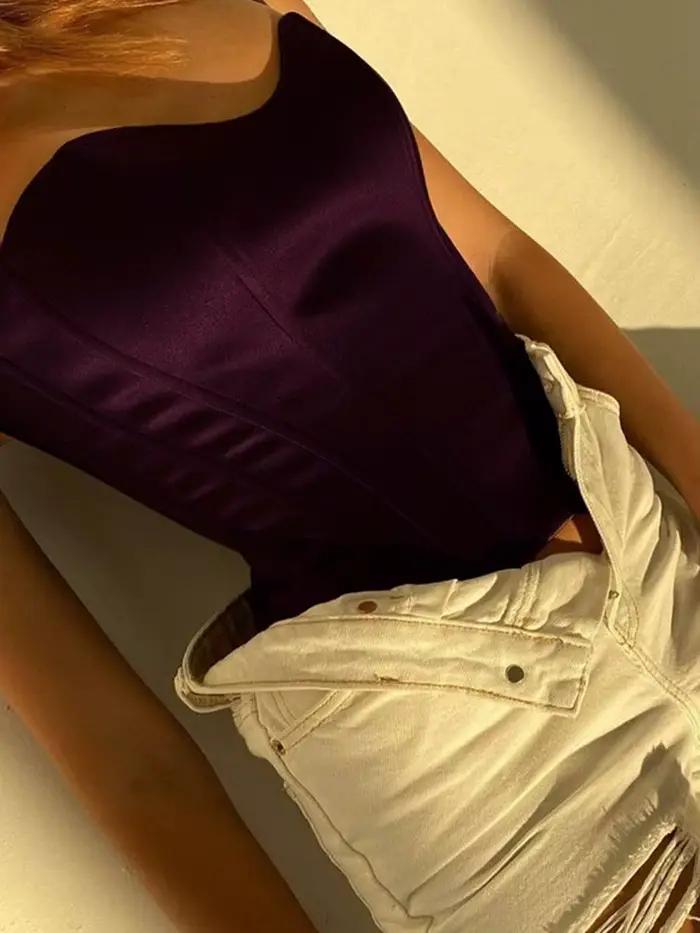 Bustier Dozw en coton polyester satiné sans manches pour femmes, sexy et décontracté, idéal pour les soirées et les journées décontractées