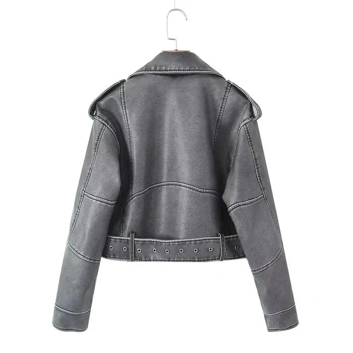 BBWM veste en cuir PU décontracté dame revers fermeture éclair