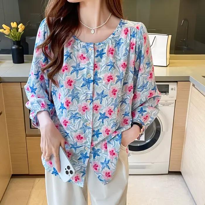 Haut en mousseline de soie imprimé pour femmes, chemise ample, élégante et décontractée pour l'automne, occasions spéciales et quotidienne