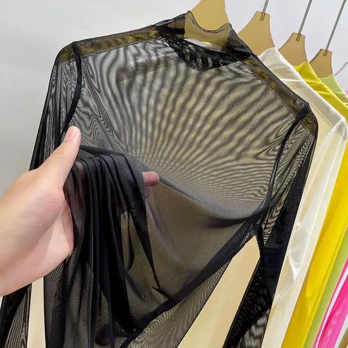 T-shirt à manches longues en gaze transparente pour femmes