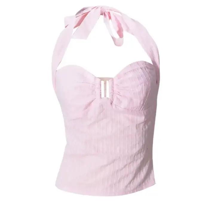 Haut chic rose plissé sans manches