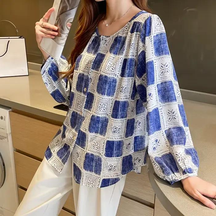 Haut en mousseline de soie imprimé pour femmes, chemise ample, élégante et décontractée pour l'automne, occasions spéciales et quotidienne