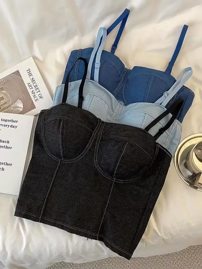 Soutien-gorge push-up rembourré en denim pour femme