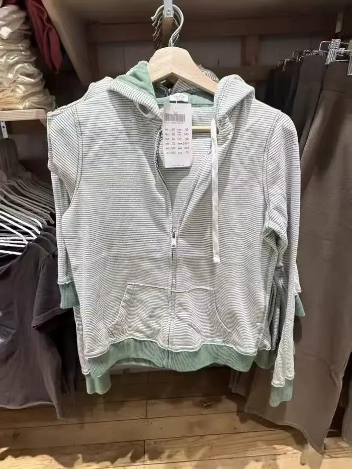Sweatshirt rayé vert pour femmes, coton polyester à capuche, style vintage décontracté pour automne sorties nocturnes