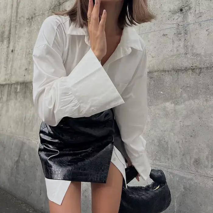 Ensemble de chemises blanches bywindto pour femmes, design ample et élégant avec joints à la taille, matériau polyester, style bureau dame, saison automne-hiver