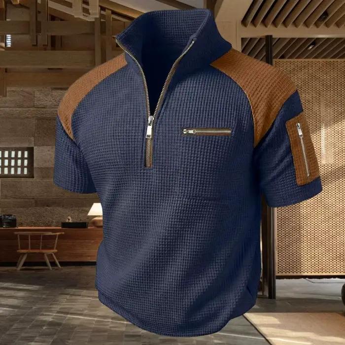 Polo homme en polyester à fermetures éclair colorées pour looks décontractés printemps été