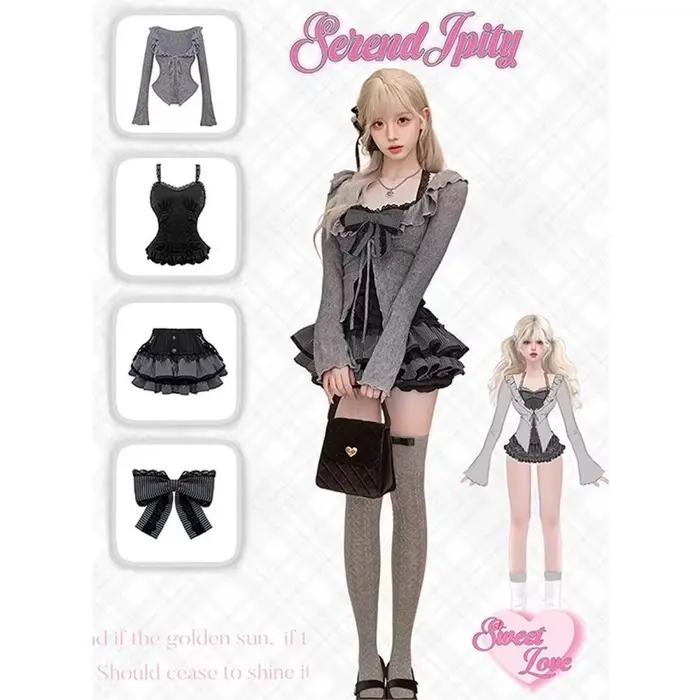 Ensemble jupe Cardigan à volants pour femmes