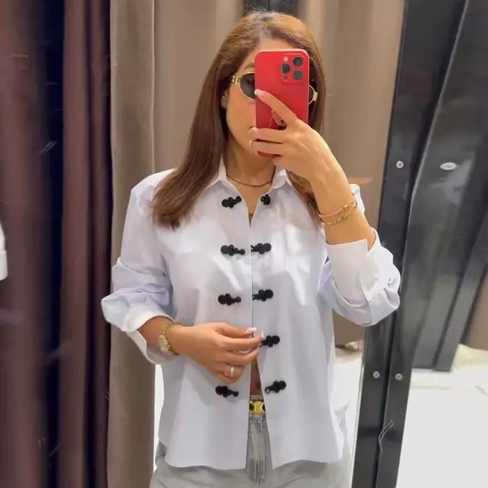 Chemise rayée décontractée pour femme, bleu ciel, ample et élégante, polyester haute qualité, pour printemps et automne