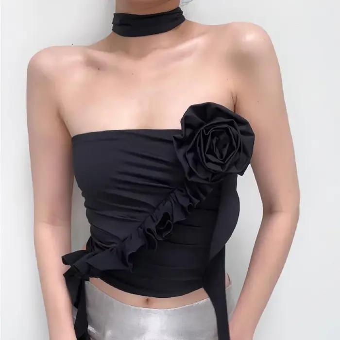 Haut floral à épaules dénudées haut sexy pour femme nombril apparent été style high street