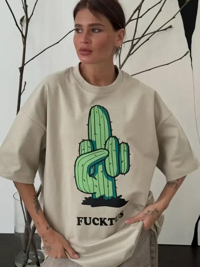 Hirsionsan Cactus graphique imprimé t-shirt femmes été coton doux à manches courtes
