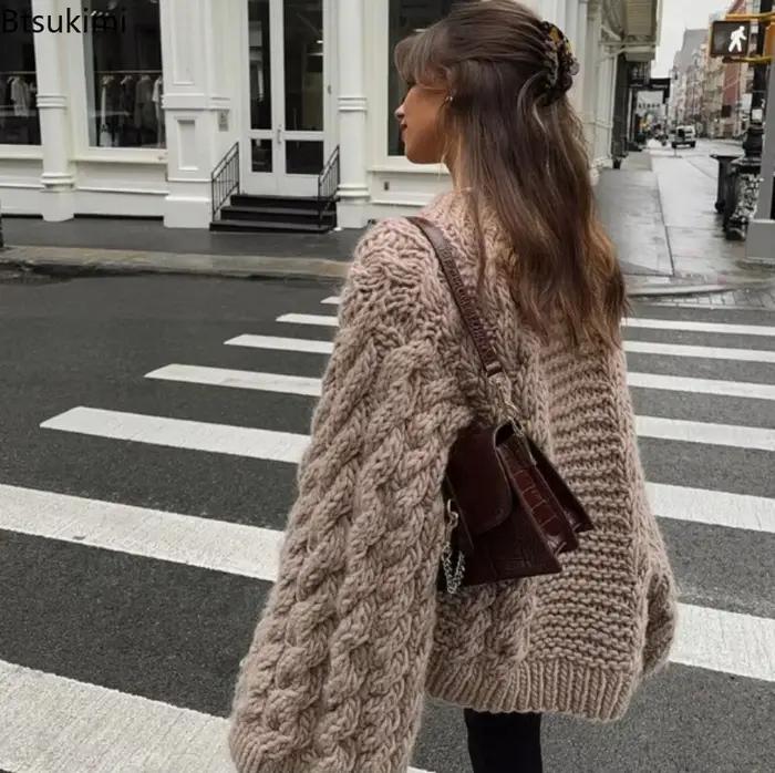 Pull-over décontracté en tricot épais pour femme
