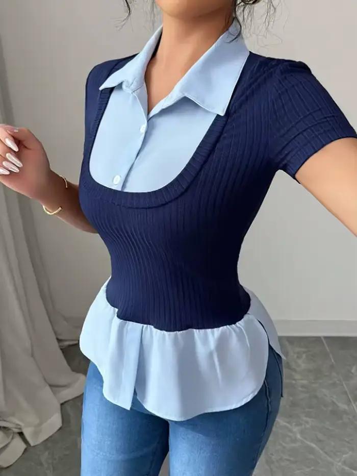 T-shirt pour femme Printemps-Été Bleu marine