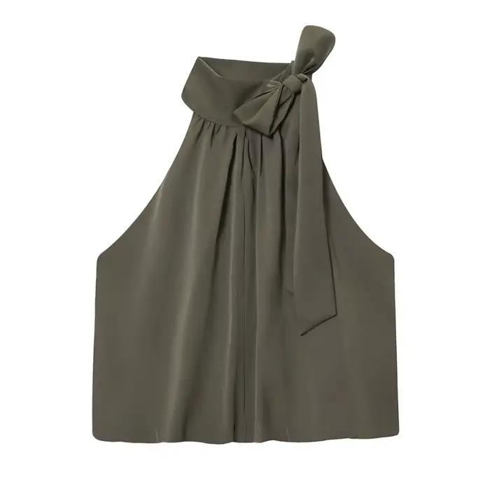 Haut licou à nœud en polyester pour femmes style high street occassions spéciales et vacances