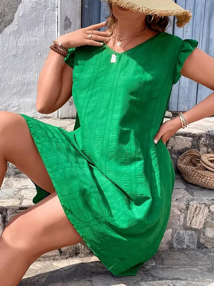 Robe élégante décontractée polyester ample dos noué col en V pour femmes occasions spéciales été