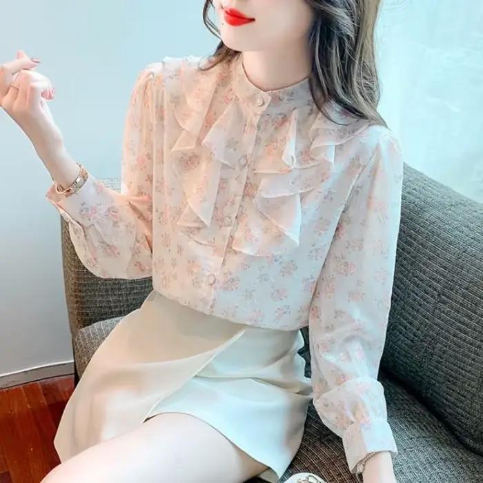 Chemise en mousseline de soie florale pour femmes