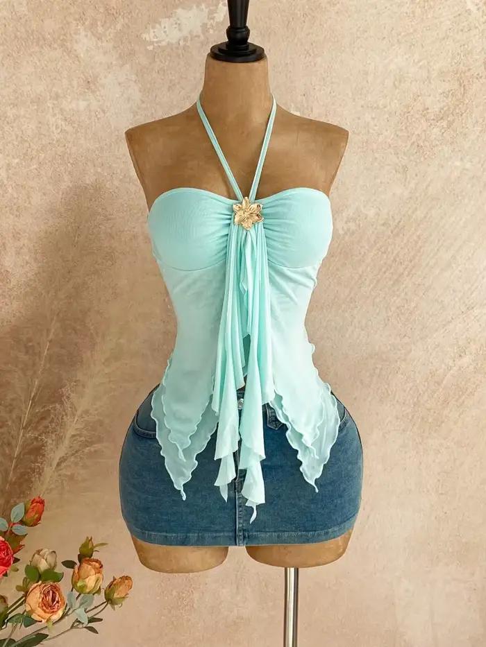 Top court bleu pour femme
