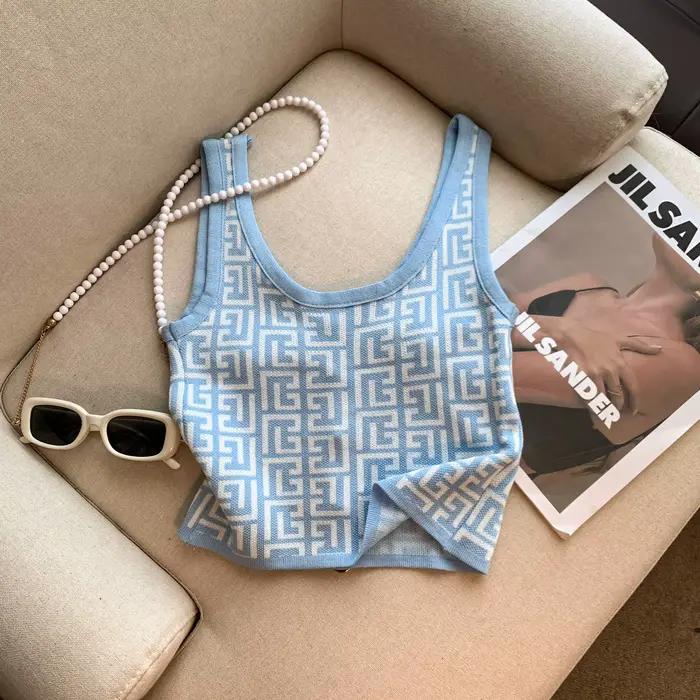 Haut sans manche en polyester soie glacée col carré haut de gamme américain retro pour femmes occasions spéciales été