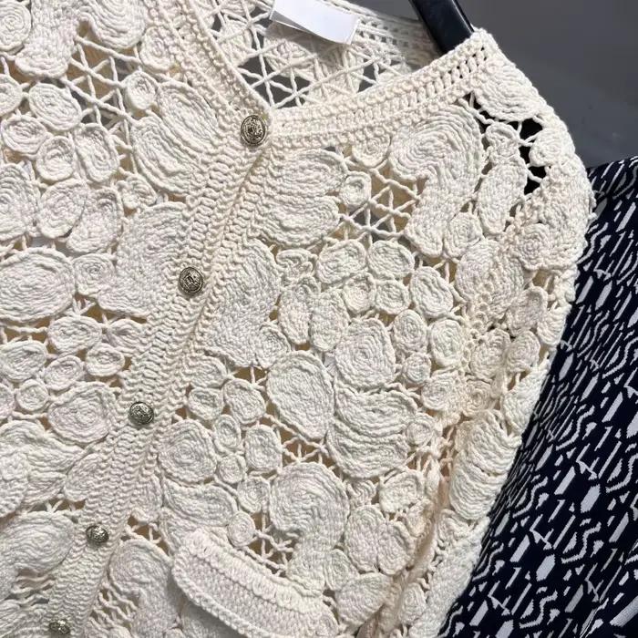 Blouse-veste tricot ajouré en polyester pour femme, col en V, minimaliste, élégante, vestes printemps automne, mode, cadeau special