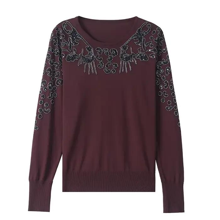 Perles Pull hauts printemps mode femmes vêtements à manches longues
