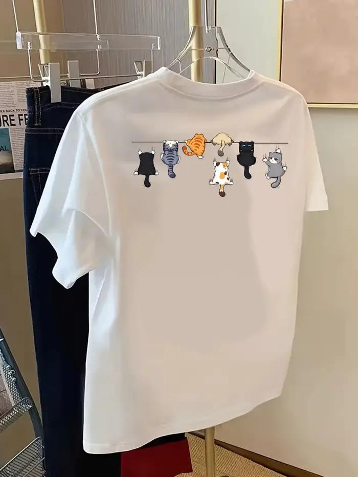T-shirts imprimés chats de dessins animés pour femmes