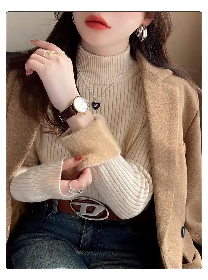 Pull slim à col roulé pour femme