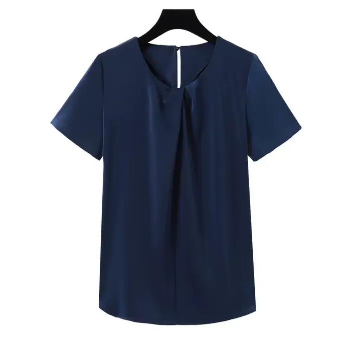 Chemise bleue marine à manches courtes pour femmes élégante et professionnelle pour les occasions formelles et semi-formelles