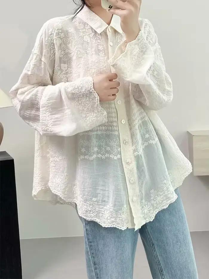 Chemise tunique en coton à manches longues