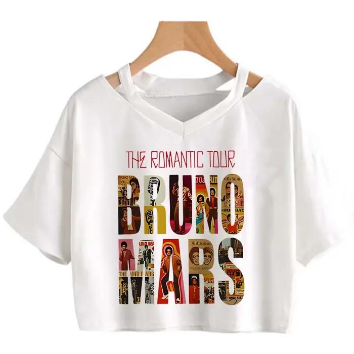 Bruno Mars the Romantic Tour Crop Top Shoujo T-shirt drôle et mignon à la mode coréenne
