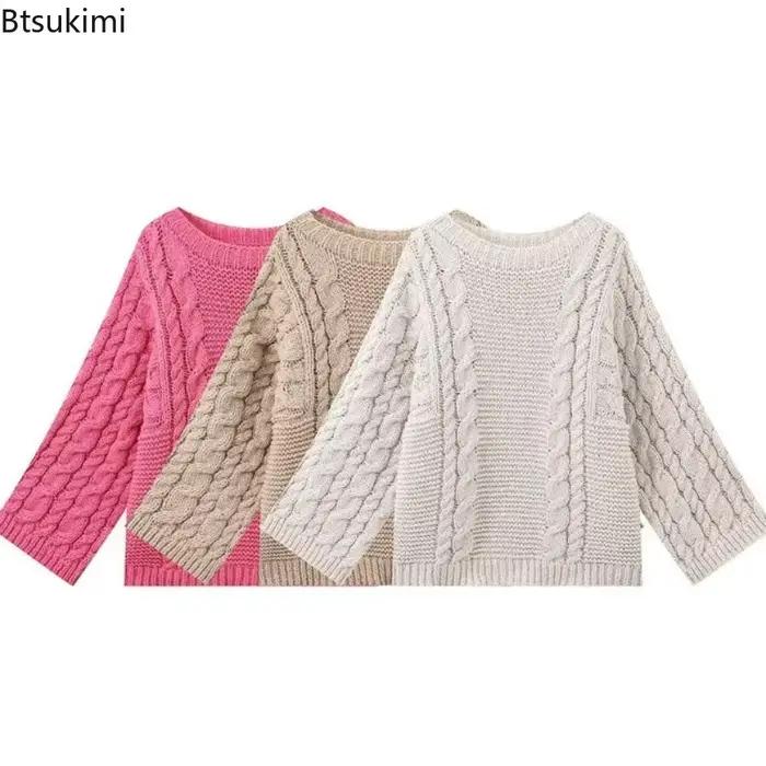 Pull-over décontracté en tricot épais pour femme