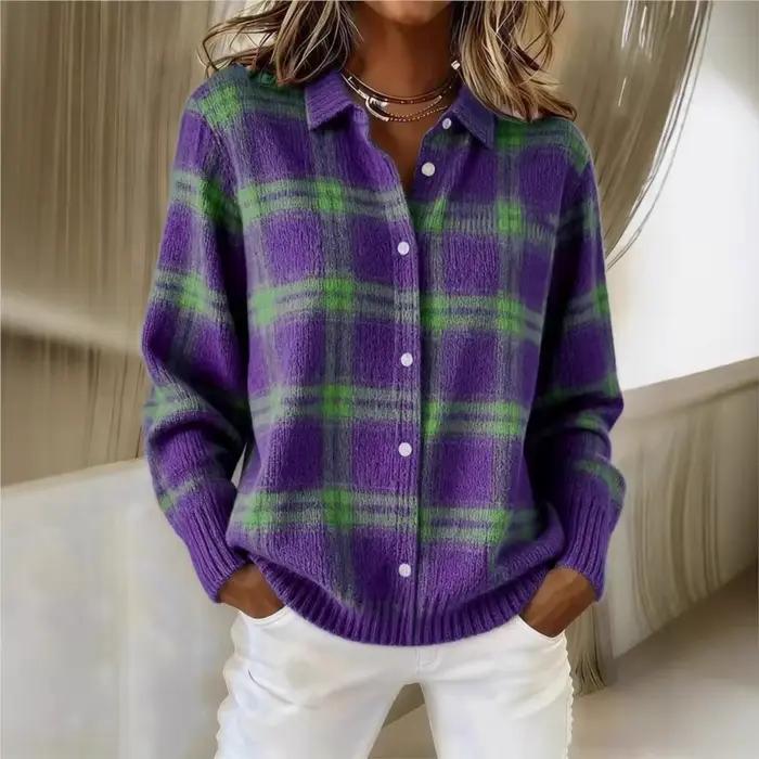 Pull décontracté à carreaux pour femmes, printemps et automne, ample, bureau dame, pull cardigan, confortable, style chic, couleurs variées, pour femmes de tous âges