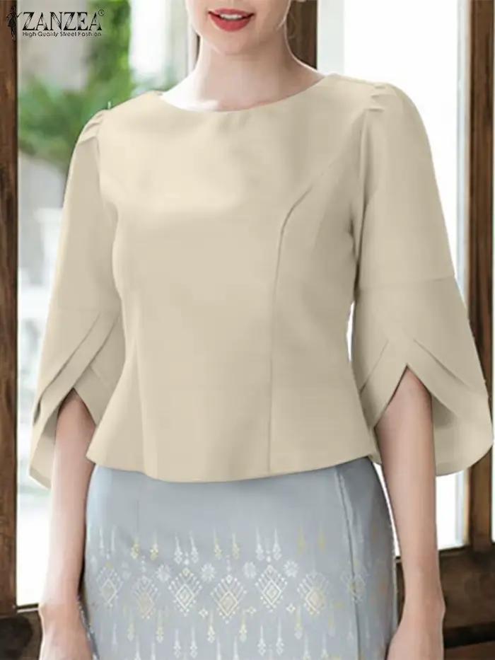 2025 ZANZEA bureau Blouse femmes chemise élégant solide mince Fit hauts été