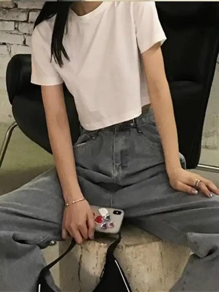 T-shirt court monochromatique pour femme style streetwear chic mode preppy basique coréen minimaliste populaire sexy occassions spéciales été décontracté