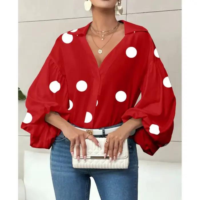 Blouse en polyester bohème à pois pour femmes, décontractée et élégante pour occasions spéciales printemps été