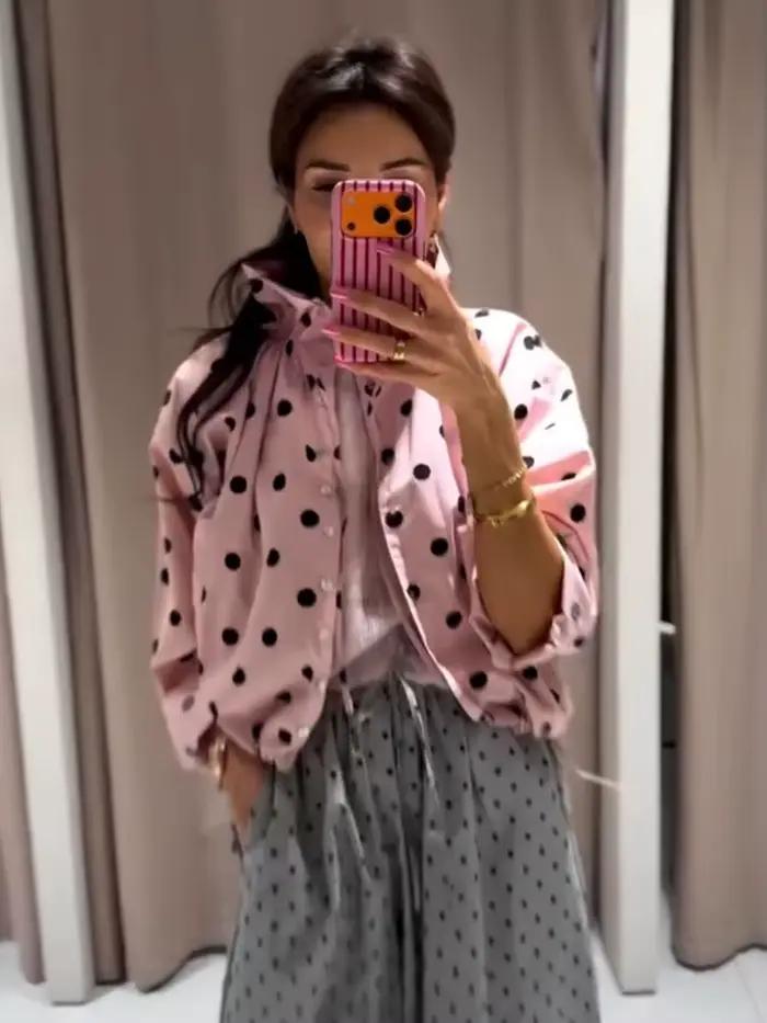 HH Veste courte rose à pois pour femme
