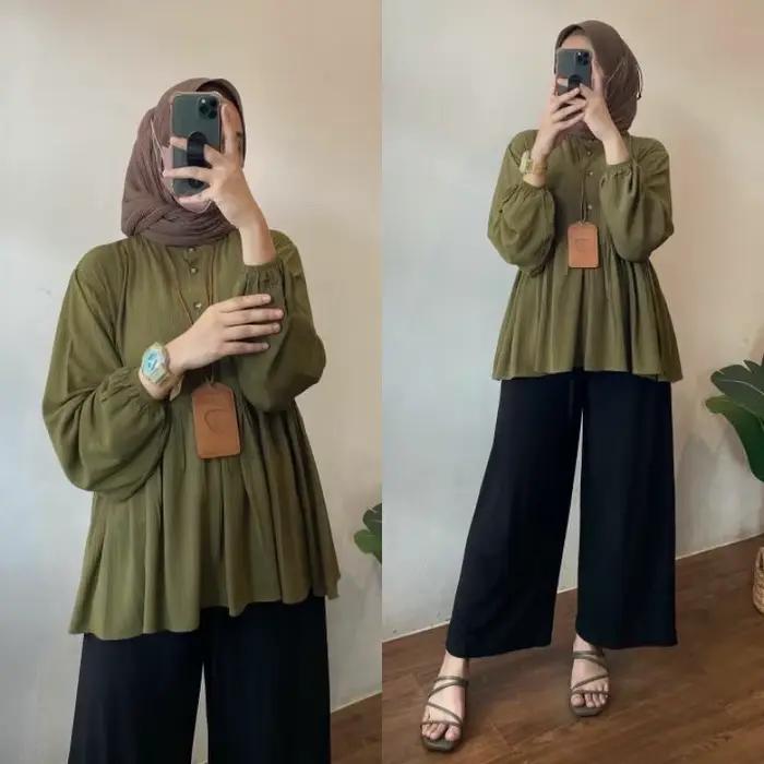 Chemisier musulman femmes automne haut plis chemise simple boutonnage Eid Maroc dubaï